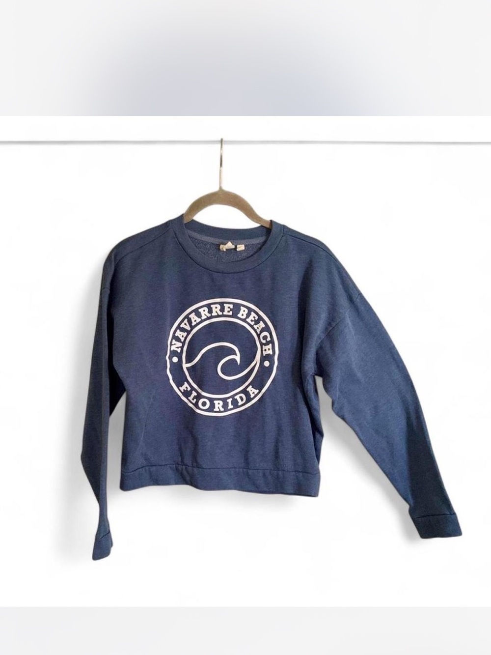 Lagaci Navy Crop Sweatshirt with White Beach Graphic